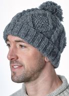 Pure Wool Celtic bobble hat - turn up - mid grey