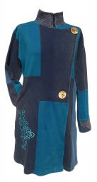 Embroidered Patchwork Coat - Blue