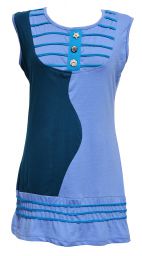 soft cotton - buttoned wave tunic - teal/blue