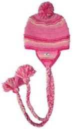 Pure wool - half fleece lined - long plait - ear flap hat - Pinks