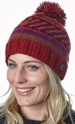 Pure Wool Pattern bobble hat - hand knitted - autumn
