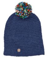 Pure Wool Hand crochet - bobble slouch hat - blue