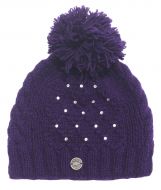 Pure Wool Hand knit - trellis sparkle bobble hat - Purple