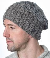 Pure Wool Hand knit - two tone moss - baggy beanie - Marl brown