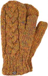 Fleece lined mittens - Cable - Gold heather