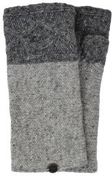 Hand knit pure wool - Fjord wristwarmer - Mid grey/pale grey