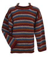 Pure wool jumper - stripe - Brick/Grey