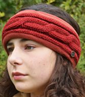 Pure Wool Fleece lined headband - cable - Deep Red