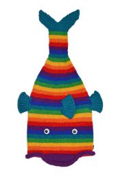 Pure Wool Hand knit - short tailed fish - Rainbow