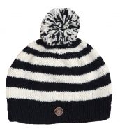 Pure Wool Striped bobble hat - single knit - black / white