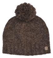 Pure Wool Plain bobble hat - hand knitted - fleece lining - marl brown