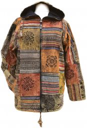 Stonewashed Cotton Patchwork Hooded Jacket - with Fleece Lining