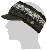 Peaked headband - pure wool - hand knitted - fleece lining - electric green