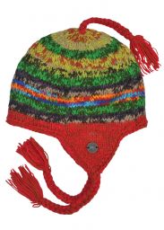 Hand knit - pure wool - electric - ear flap hat - Bright