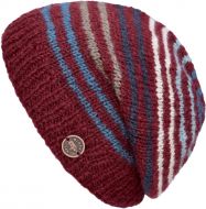 Pure Wool Hand knit - fine stripe - baggy beanie - brick