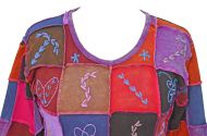 Hand embroidered - patchwork top - purples