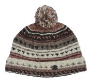 Pattern bobble turn up - hand knitted - pure wool - natural brown / blush
