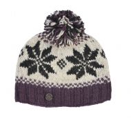 Snowflake bobble hat - pure wool - fleece lining - grape / natural