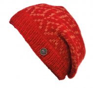 Pure Wool Hand knit - diamond bands - baggy beanie - spice