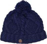 Pure Wool Celtic bobble hat - turn up - dark blue