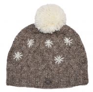 Pure wool - diamond cable bobble hat - Marl brown/White