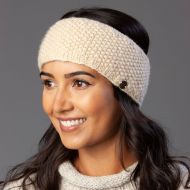 Fleece lined pure wool - moss stitch - headband - cream