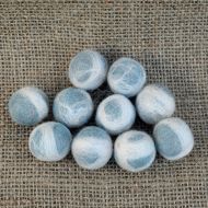 pure wool - 10 handmade felt balls - ice blue/cream