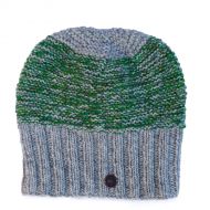Pure Wool Hand knit - two tone moss - baggy beanie - mid grey/green heather