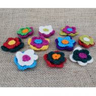 pure wool - 10 handmade crocheted double flowers - assorted colours