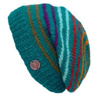 Pure Wool Hand knit - fine stripe - baggy beanie - teal