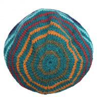 Pure Wool Hand knit - fine stripe - baggy beanie - teal