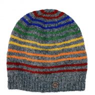 Pure Wool Hand knit - fine stripe - baggy beanie - rainbow