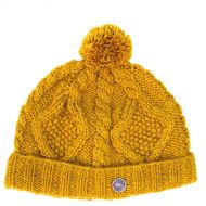 Pure Wool Celtic bobble hat - turn up - mustard