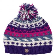 Pure wool Bobble Hat - Ridge Pattern - Purple/blue