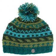 Pure wool Bobble Hat - Ridge Pattern - Greens
