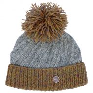 Pure Wool Hand knit - altitude turn up bobble hat - gold heather/mid grey