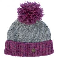 Pure Wool Hand knit - altitude turn up bobble hat - pink heather/mid grey