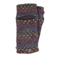 Fleece lined wristwarmer - Zip Pocket Rainbow Tick - Dark Marl Brown