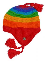 Snowboarder earflap - pure wool - hand knitted - fleece lining - rainbow