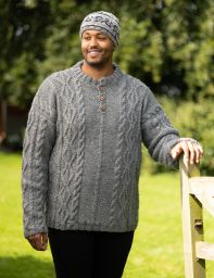 Handmade Pure Wool - cable jumper - Grey