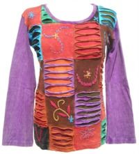 Cut' and Embroidered - Patchwork Top - Purple