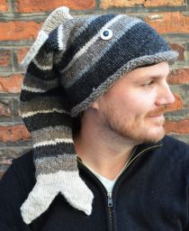 Pure Wool Hand knit - short tailed fish - Greys