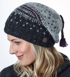 Nordic Slouch Hat - Pure Wool - Aubergine/Mid Grey