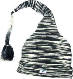 Pure Wool Half fleece lined - cotton one tail hat - Black/White