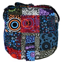 Large patchwork cotton bag with buckle - multi-coloured