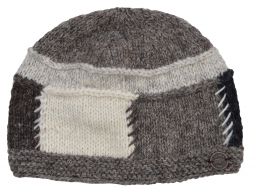 Pure wool - large squares beanie - Natural greys