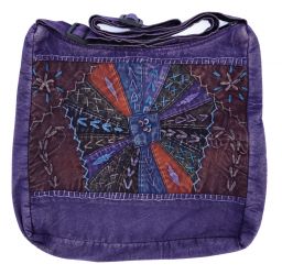 Large Embroidered Stonewashed Cotton Crossbody Bag - Purple