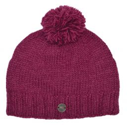 Pure Wool Classic bobble hat - hand knitted - fleece lining - berry