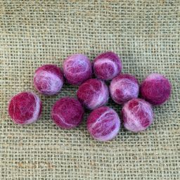 pure wool - 10 handmade felt balls - dark cherry red/cream