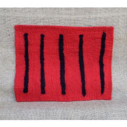 Handmade felt - striped mat - rectangle - red/black